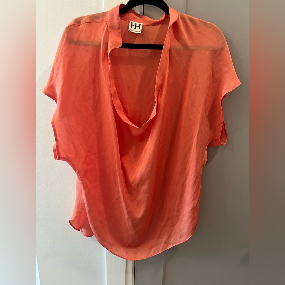 Haute Hippie Coral Orange Draped Silk Blouse